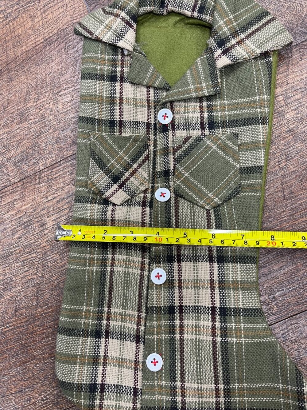 Green Plaid Shirt Style Christmas Stocking Rustic Holiday Decor - Picture 3 of 6